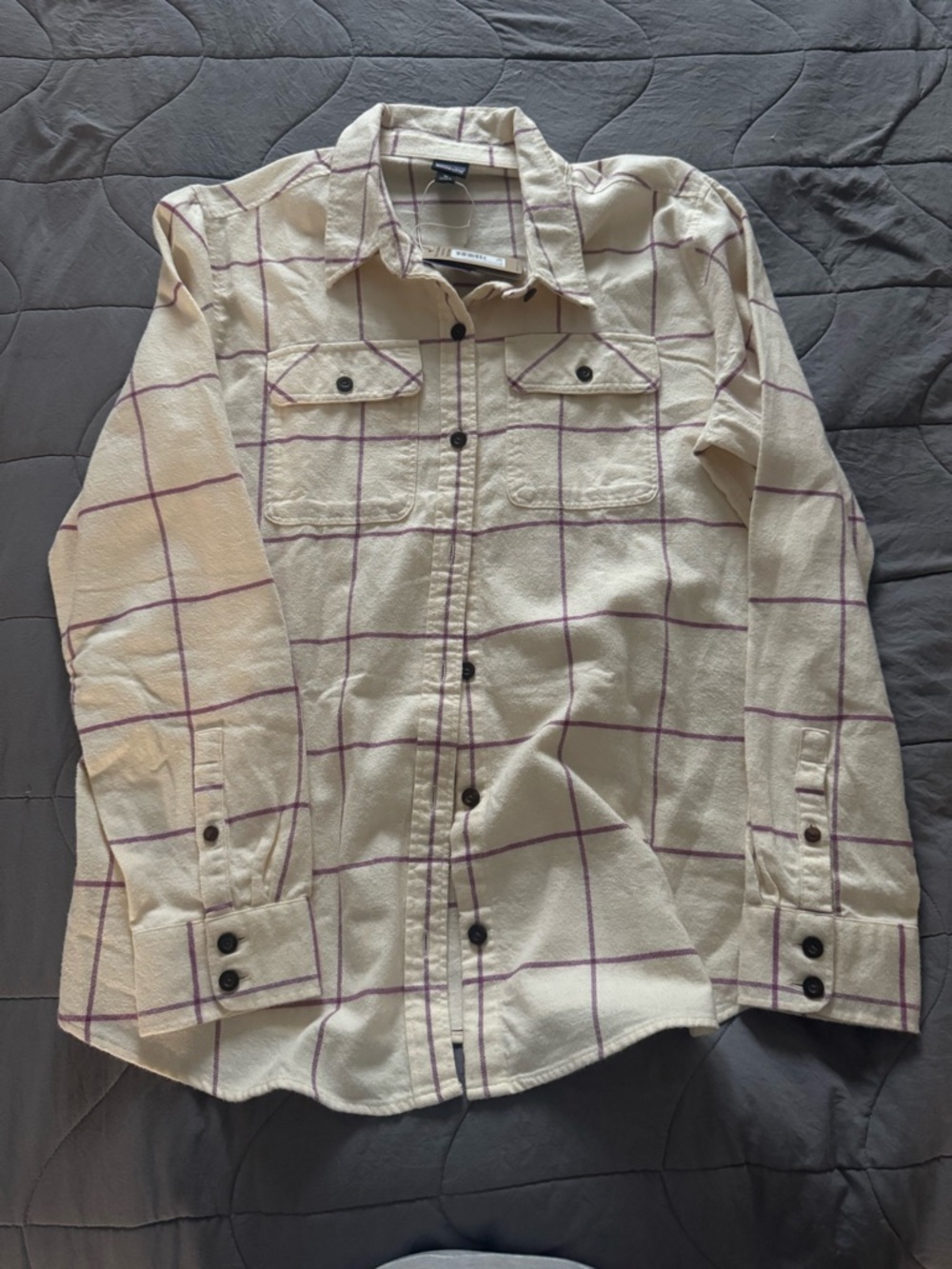 Patagonia Cream Button-Down Shirt with Purple Windowpane NWT